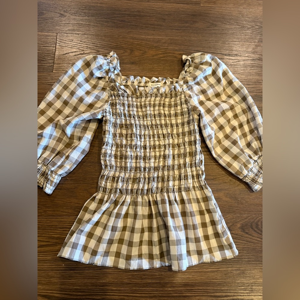 Max Studio Plaid Square Neck Smocked Top - Picture 3 of 6